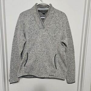 Eddie Bauer Womens Heather Gray Fleece Pullover V Neck XL Pockets